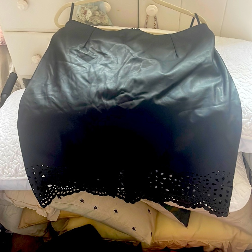 Colleen Lopez faux black leather skirt